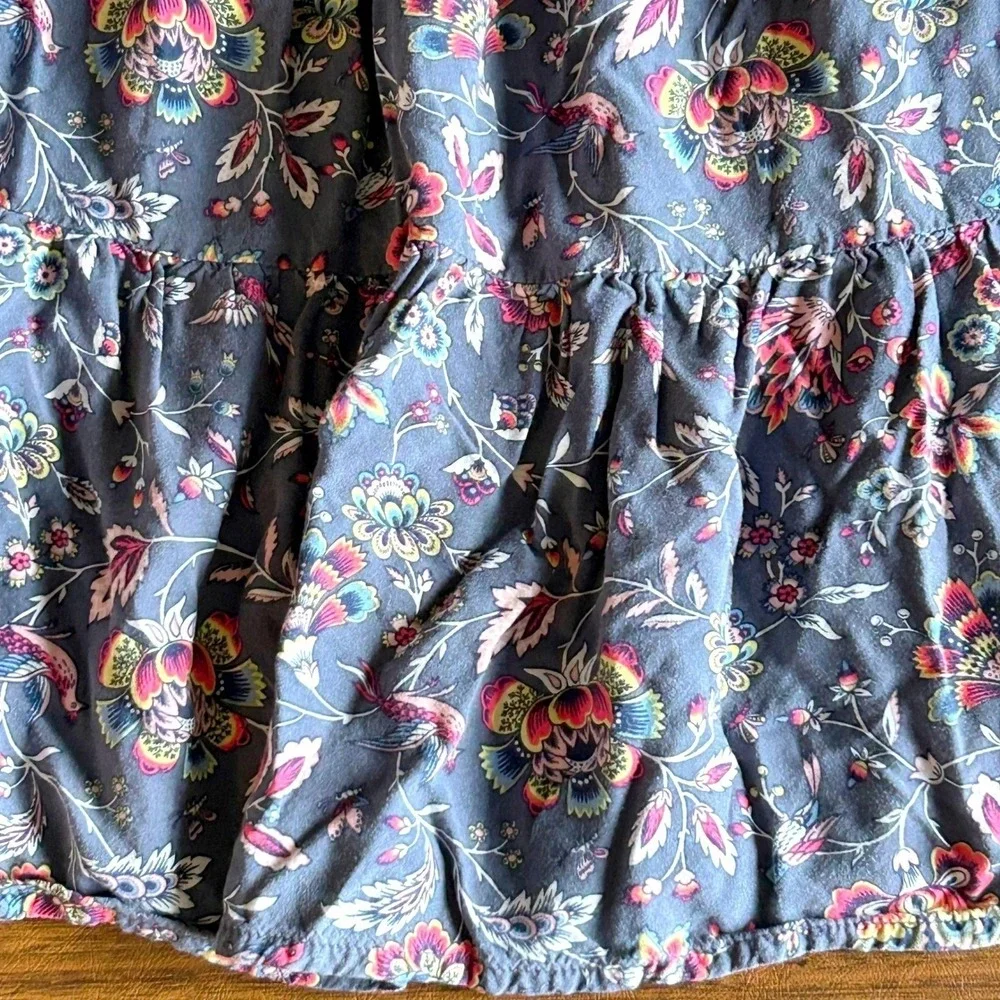 Girls Boho Floral Tiered Sundress Navy Blue Shoulder‎ Ties Size L 10-11 Gap Kids